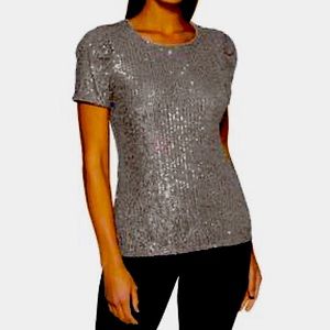 DKNY gray silver metallic sequined top size M